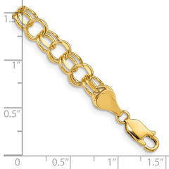 14k 7.5mm Solid Double Link 8 inch Charm Bracelet