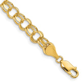 14k 7.5mm Solid Double Link 7 inch Charm Bracelet