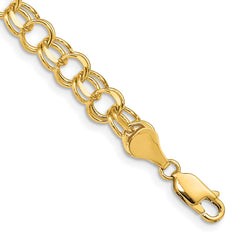 14k 7.5mm Solid Double Link 7 inch Charm Bracelet