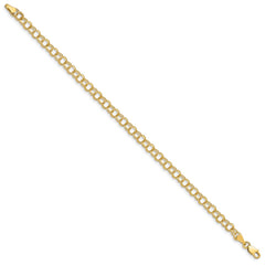 14k 4mm Solid Double Link 8 inch Charm Bracelet