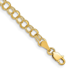 14k 4mm Solid Double Link 8 inch Charm Bracelet