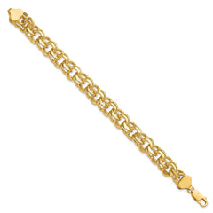 14k 11mm Solid Double Link 8 inch Charm Bracelet