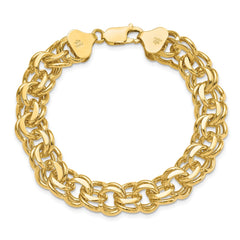 14k 11mm Solid Double Link 8 inch Charm Bracelet