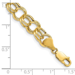 14k 8.5mm Hollow Double Link 8 inch Charm Bracelet
