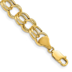 14k 8.5mm Hollow Double Link 8 inch Charm Bracelet