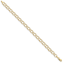 14k 6mm Solid Triple Link 8 inch Charm Bracelet