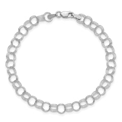 14k White Gold 6mm Solid Triple Link 7 inch Charm Bracelet
