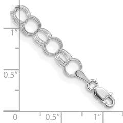 14k White Gold 6mm Solid Triple Link 7 inch Charm Bracelet