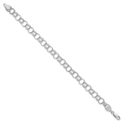 14k White Gold 7mm Solid Triple Link 7 inch Charm Bracelet