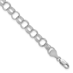 14k White Gold 7mm Solid Triple Link 7 inch Charm Bracelet