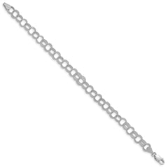 14k White Gold 6mm Solid Textured Triple Link 7 inch Charm Bracelet