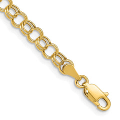14k 5mm Hollow Double Link 7 inch Charm Bracelet
