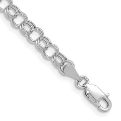 14k White Gold 5mm Hollow Double Link 8 inch Charm Bracelet
