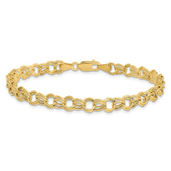 14k 6mm Hollow Double Link 8 inch Charm Bracelet