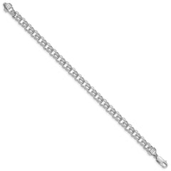 14k White Gold 5.5mm Diamond-cut Solid Heavy Double Link 7 inch Charm Bracelet
