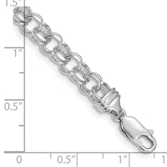 14k White Gold 5.5mm Diamond-cut Solid Heavy Double Link 7 inch Charm Bracelet