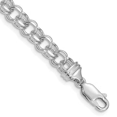 14k White Gold 5.5mm Diamond-cut Solid Heavy Double Link 7 inch Charm Bracelet
