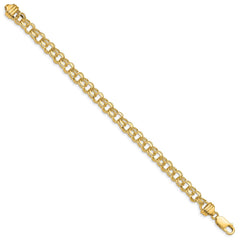 14k 6.5mm Diamond-cut Solid Heavy Double Link 7 inch Charm Bracelet