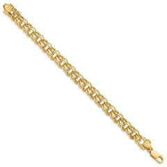 14k 8.5mm Diamond-cut Solid Heavy Double Link 7 inch Charm Bracelet