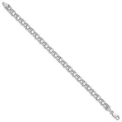 14k White Gold 6mm Hollow Diamond-cut Double Link 7 inch Charm Bracelet