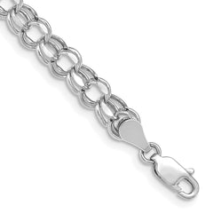 14k White Gold 6mm Hollow Diamond-cut Double Link 7 inch Charm Bracelet
