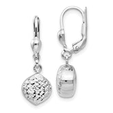 14k White Gold Polished Diamond-Cut Dangle Leverback Earrings