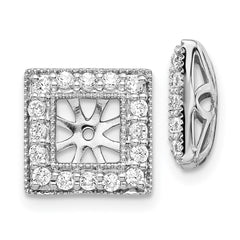 14k White Gold Diamond Square Jacket Earrings - 5