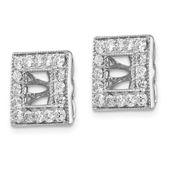 14k White Gold Diamond Square Jacket Earrings - 4