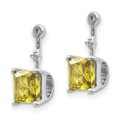 14k White Gold Diamond and Square Peridot Earring Jackets