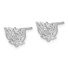 14k White Gold Diamond Lotus Flower Earrings