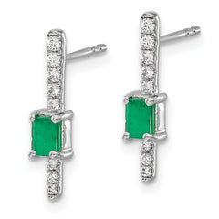 14k White Gold Diamond and Emerald Fancy Earrings - 2