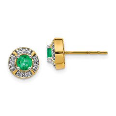 14k Diamond and Emerald Fancy Halo Earrings