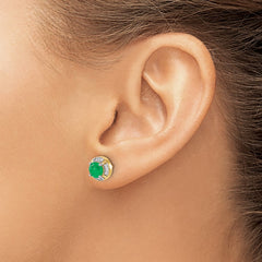 14k Diamond and Emerald Fancy Halo Earrings - 2