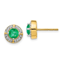 14k Diamond and Emerald Fancy Halo Earrings - 2