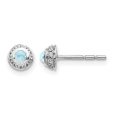14k White Gold Diamond and Cabochon Aquamarine Earrings