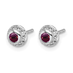 14k White Gold Diamond and Cabochon Rhodolite Garnet Earrings