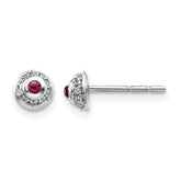 14k White Gold Diamond and Cabochon Rhodolite Garnet Earrings