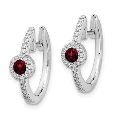 14k White Gold Diamond and Cabochon Garnet Earrings