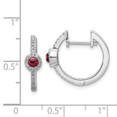 14k White Gold Diamond and Cabochon Garnet Earrings