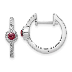 14k White Gold Diamond and Cabochon Garnet Earrings