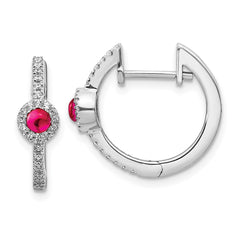 14k White Gold Diamond and Cabochon Ruby Earrings - 3