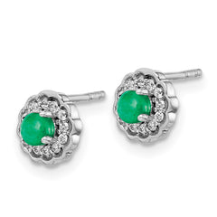14k White Gold Diamond and Cabochon Emerald Earrings