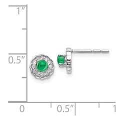 14k White Gold Diamond and Cabochon Emerald Earrings