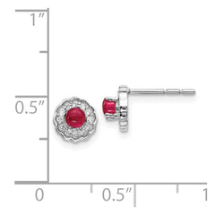 14k White Gold Diamond and Cabochon Ruby Earrings