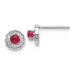14k White Gold Diamond and Cabochon Ruby Earrings