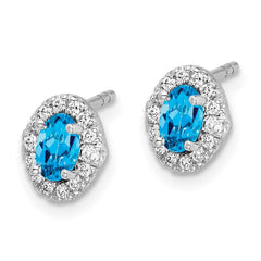14k White Gold Diamond and Cabochon Blue Topaz Earrings