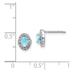 14k White Gold Diamond and Cabochon Blue Topaz Earrings