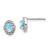 14k White Gold Diamond and Cabochon Blue Topaz Earrings