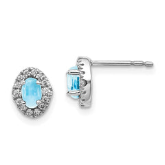 14k White Gold Diamond and Cabochon Blue Topaz Earrings