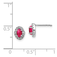 14k White Gold Diamond and Cabochon Ruby Earrings - 2